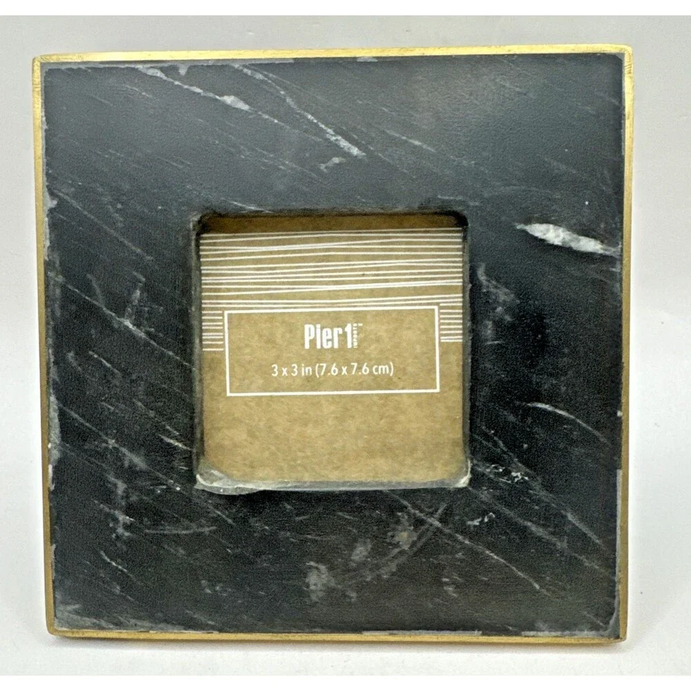 Pier One 1 black and white Grey  Marble and Brass boarder Picture Frames 6x6 3x3
